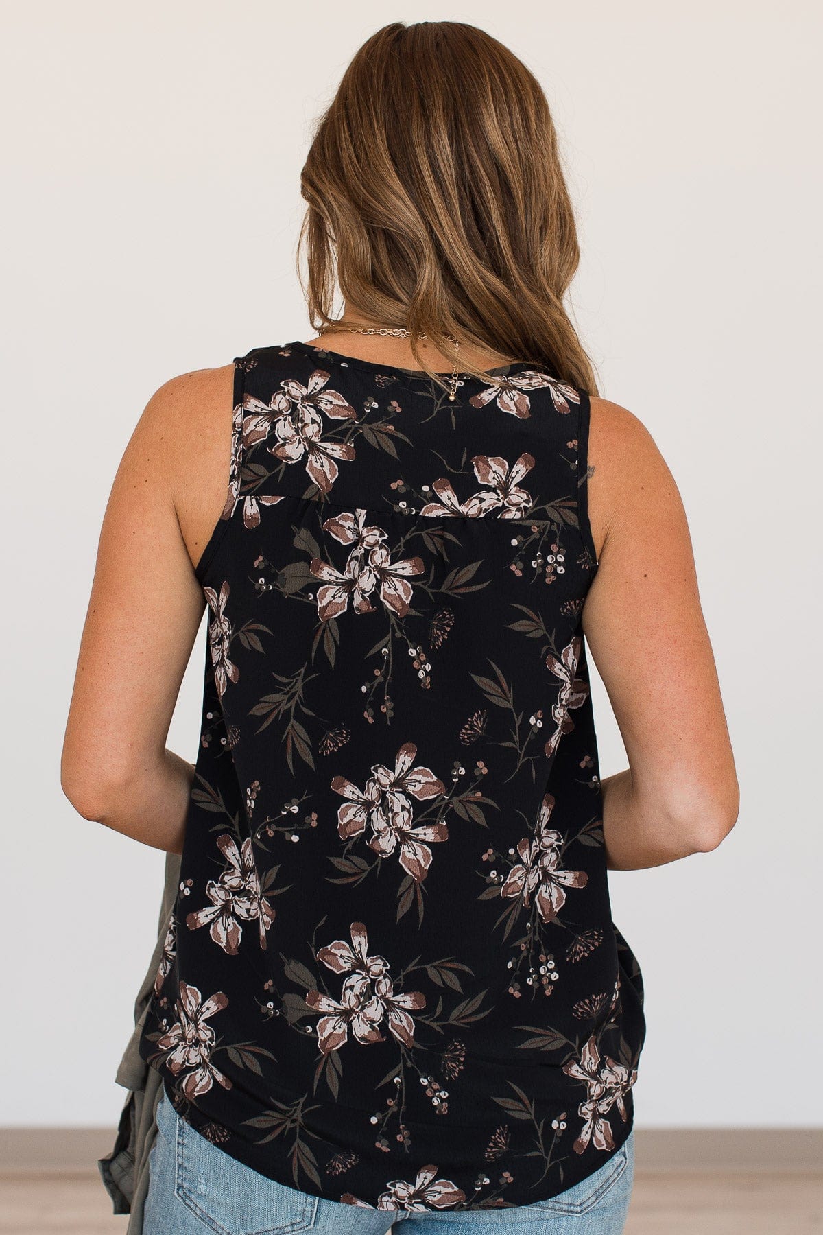 Fascinated By You Floral Tank Top- Black