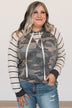 Look Alive Color Block Hooded Top- Oatmeal & Camo