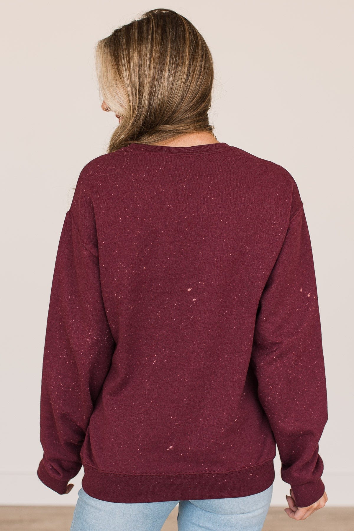 "Sweater Weather" Bleached Crew Neck- Burgundy