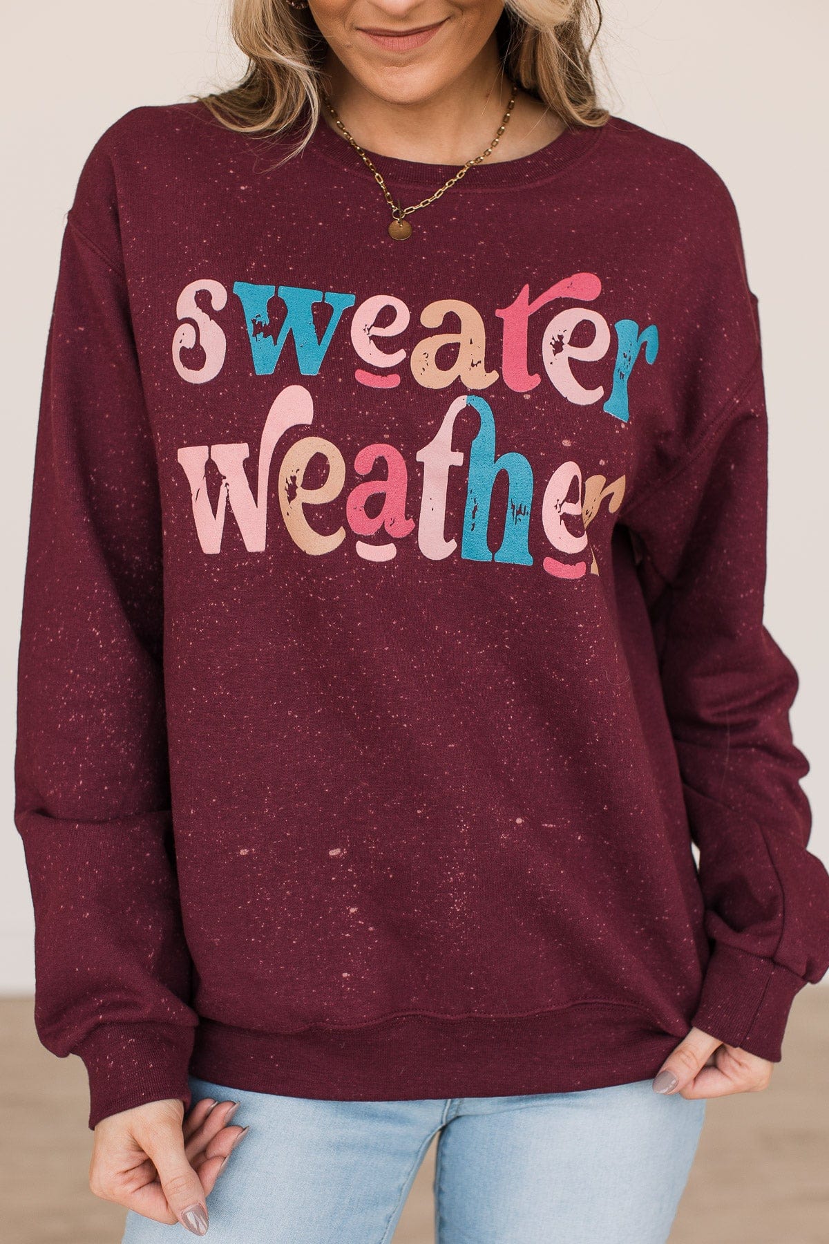 Sweater Weather Bleached Crew Neck- Burgundy – The Pulse Boutique