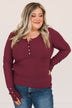 Give Your Best Long Sleeve Henley Top- Burgundy