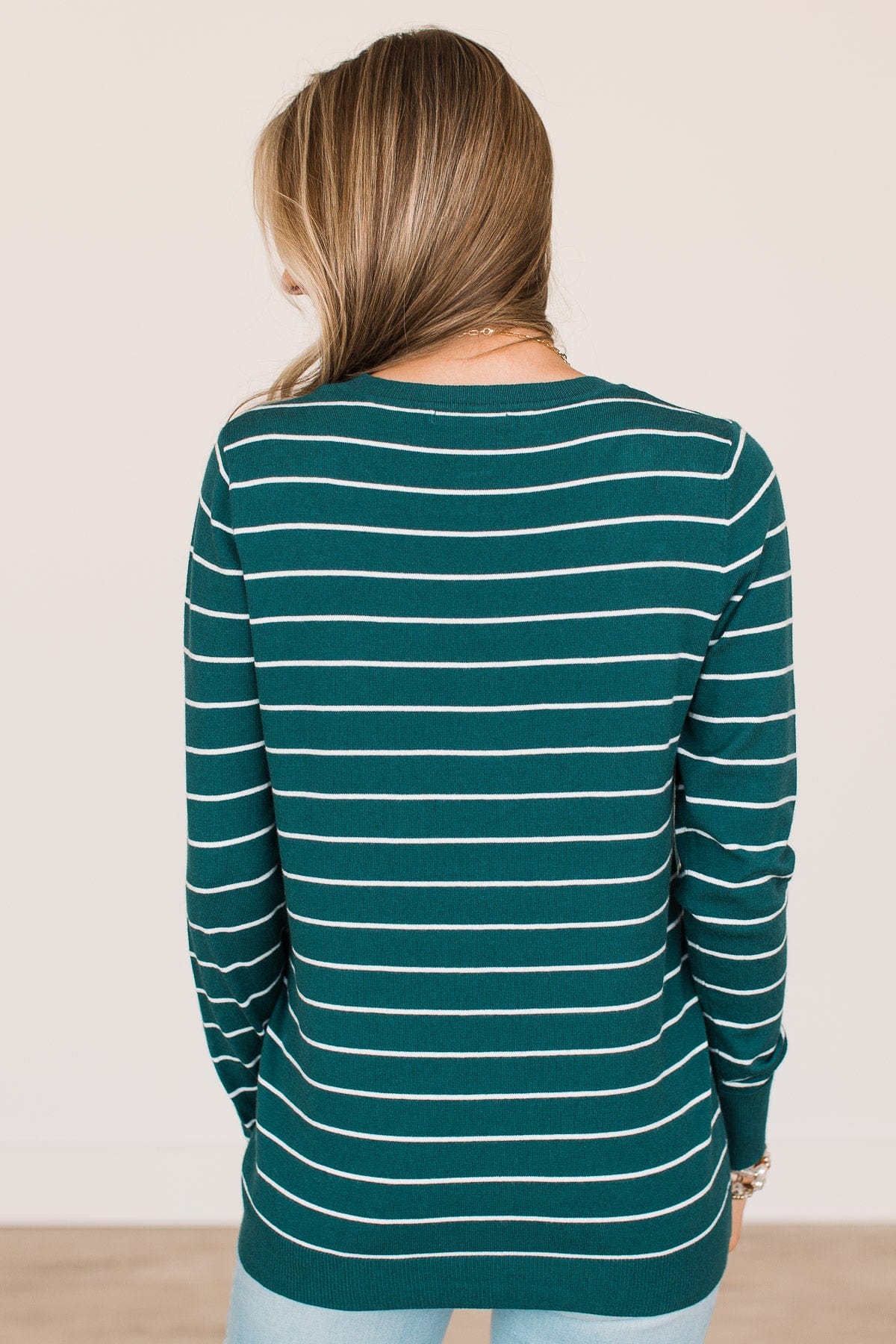 Grateful For You Striped Sweater- Dark Teal