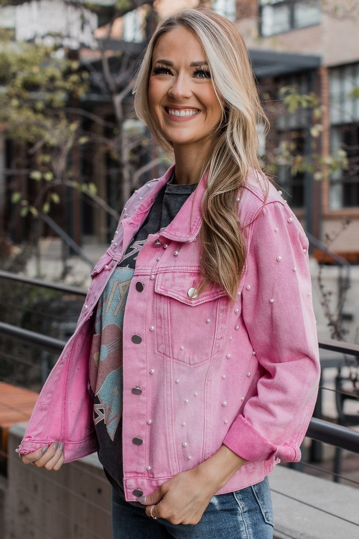 Pink denim cheap jean jacket