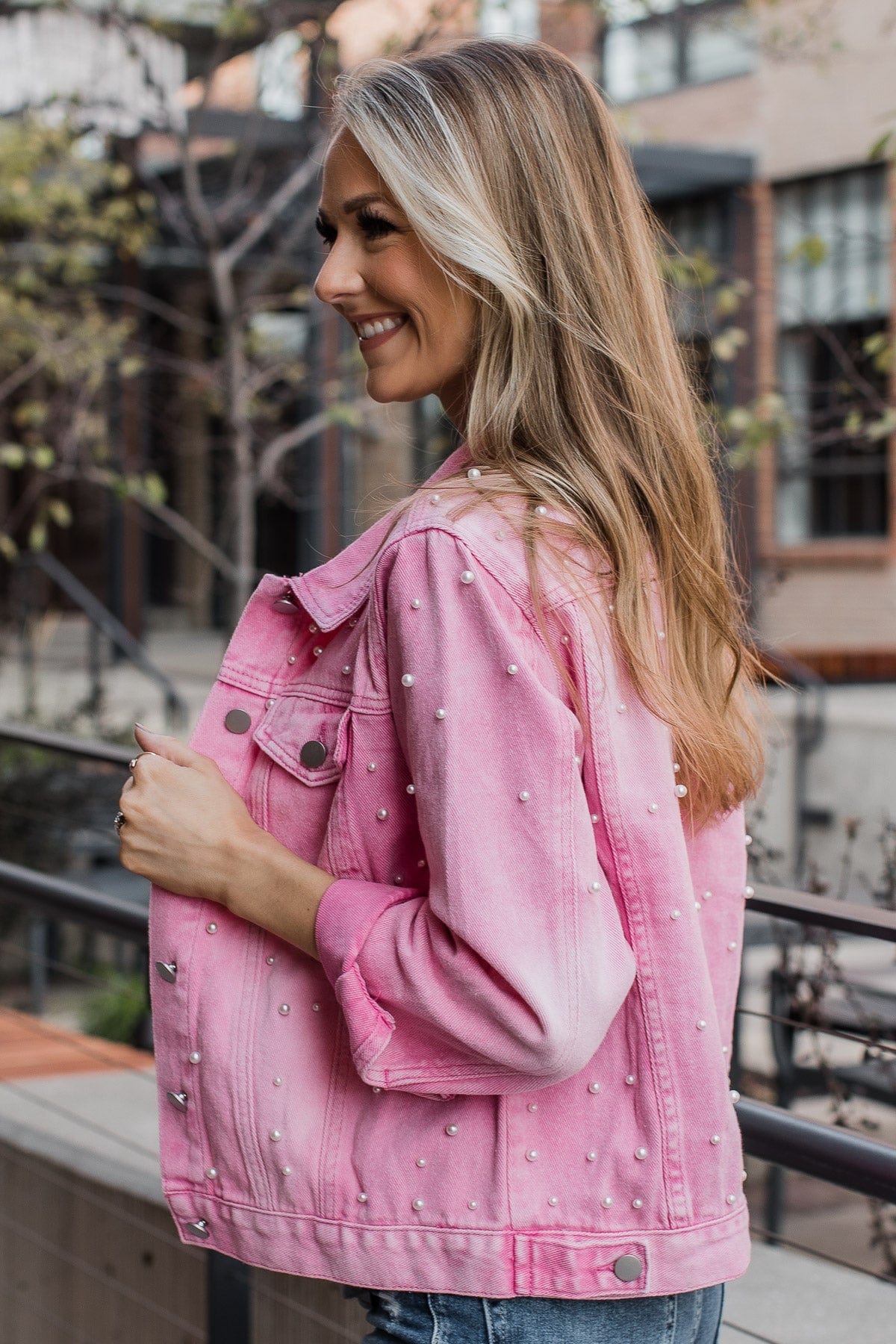 pink denim jacket