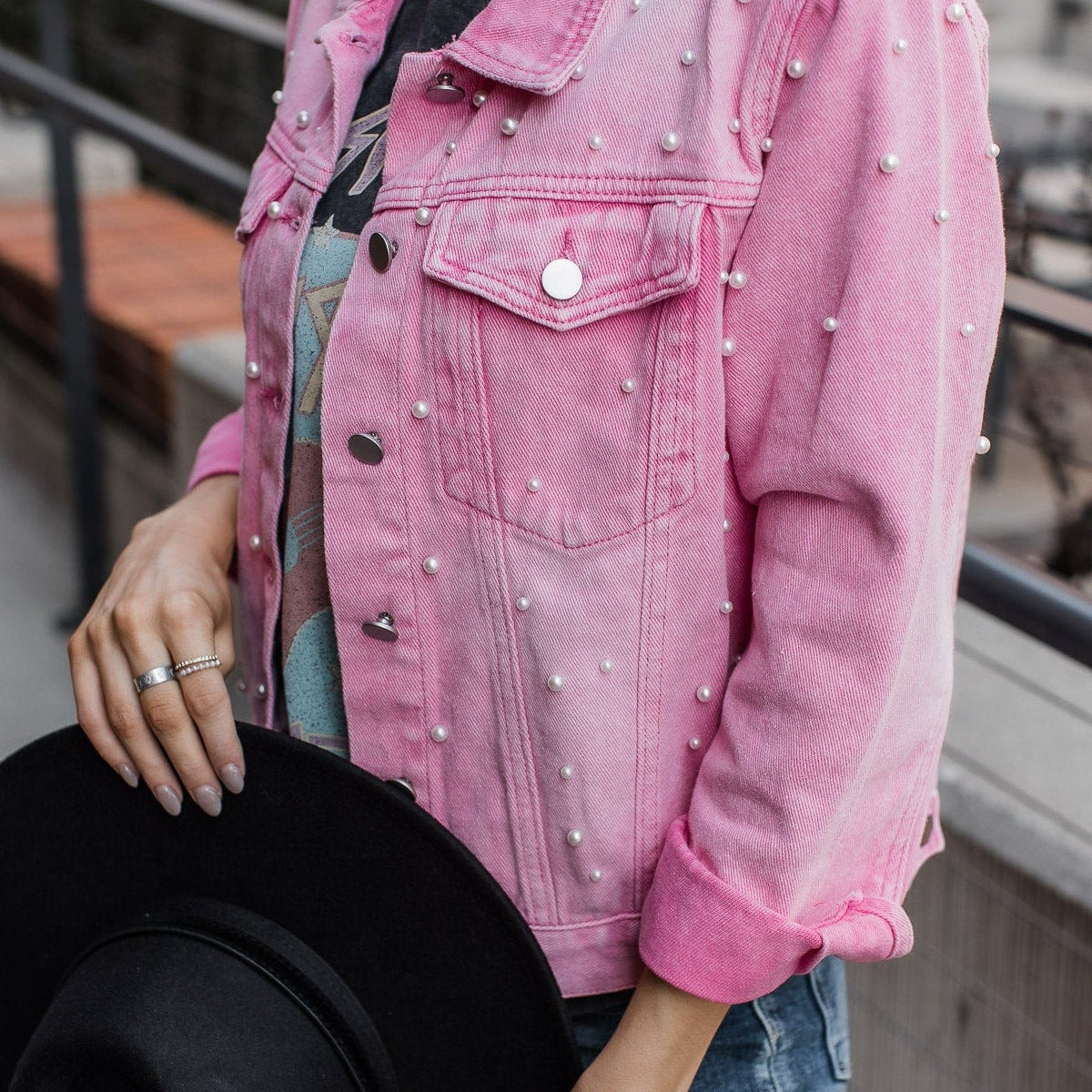 Risk Taker Embellished Jean Jacket- Pink