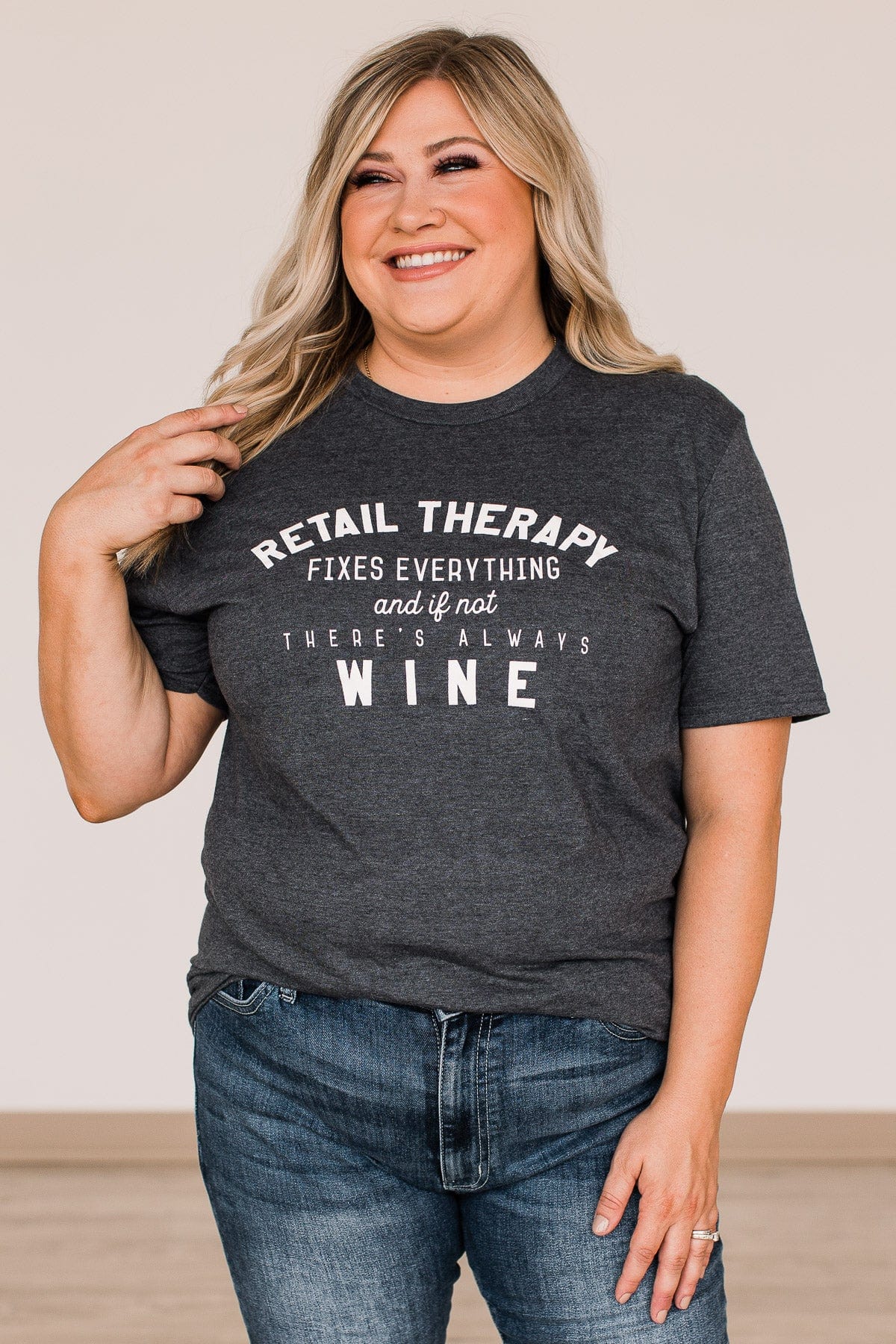 "Retail Therapy Fixes Everything.." Graphic Tee- Charcoal