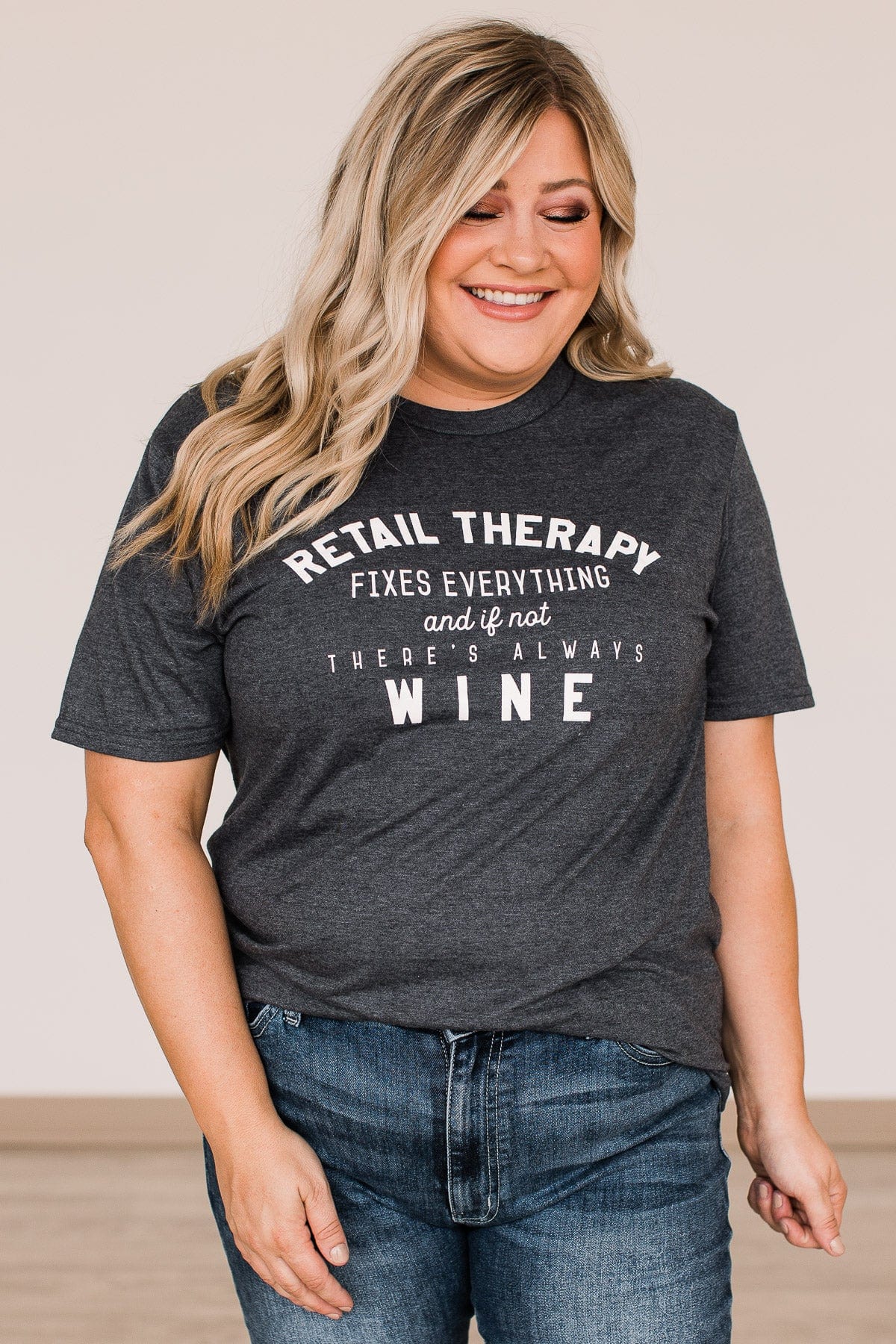 "Retail Therapy Fixes Everything.." Graphic Tee- Charcoal