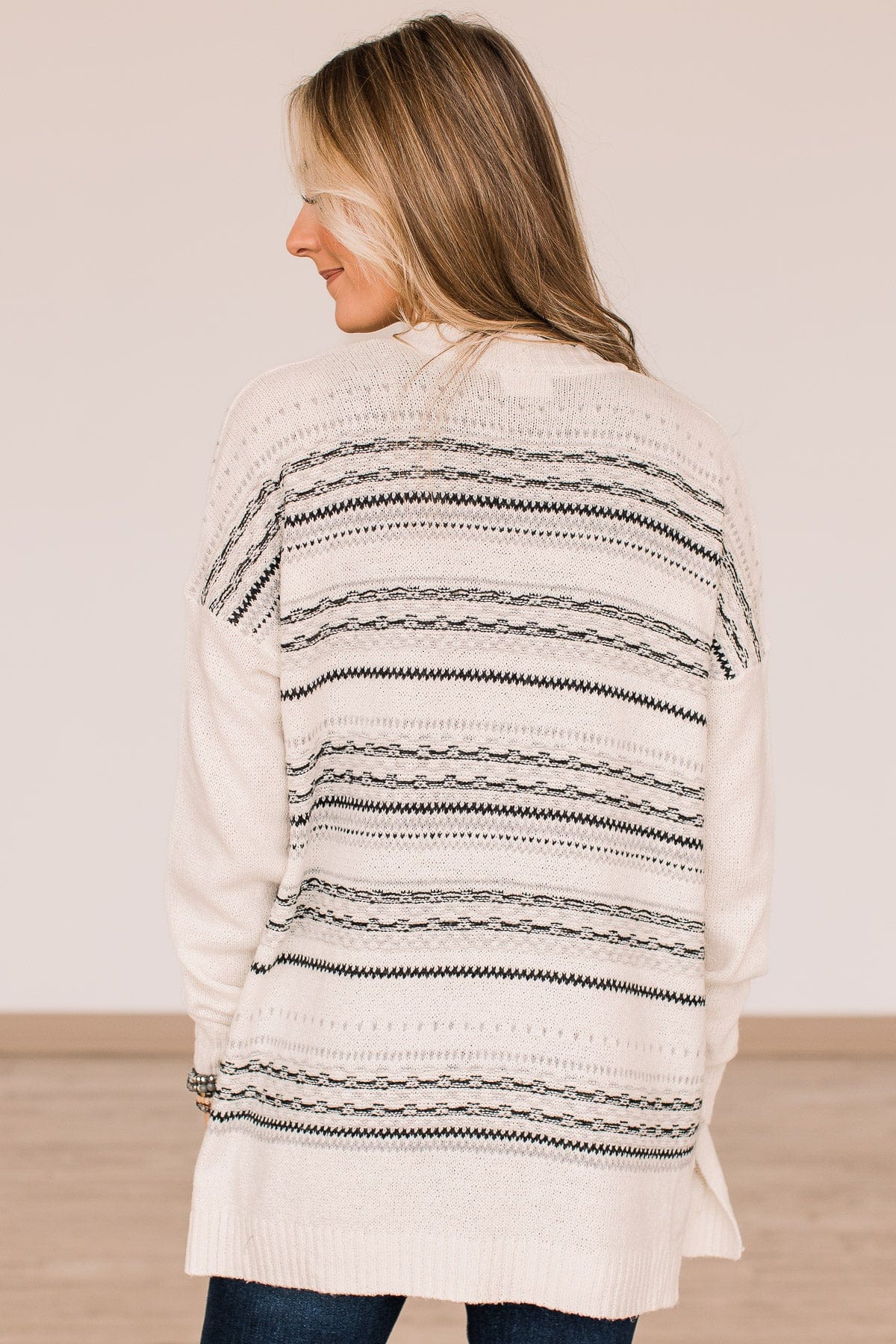 Speak Your Mind Knit Cardigan- Ivory & Grey