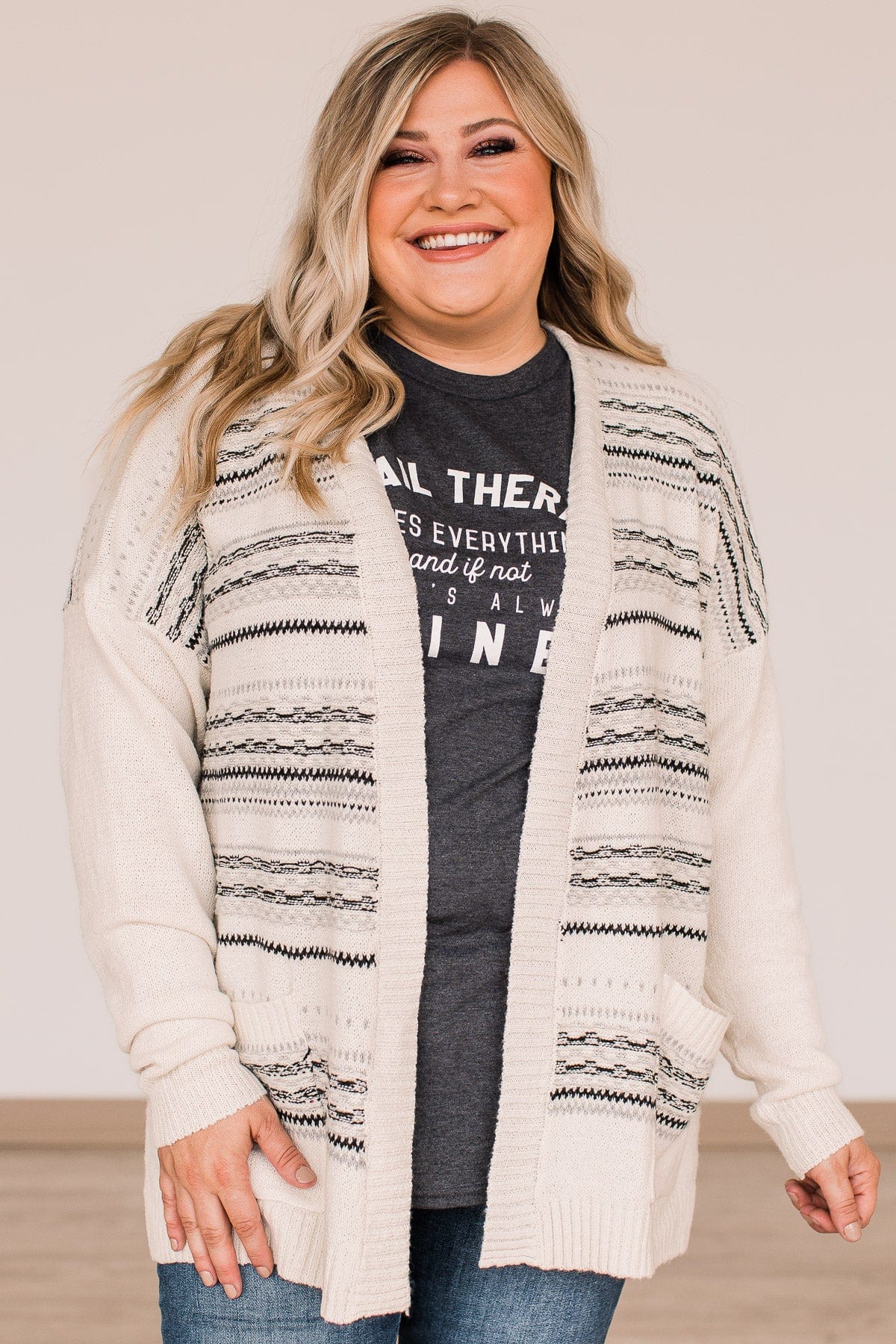 Speak Your Mind Knit Cardigan- Ivory & Grey