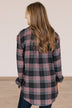 Falling For Your Smile Plaid Flannel- Grey & Pink