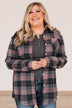 Falling For Your Smile Plaid Flannel- Grey & Pink