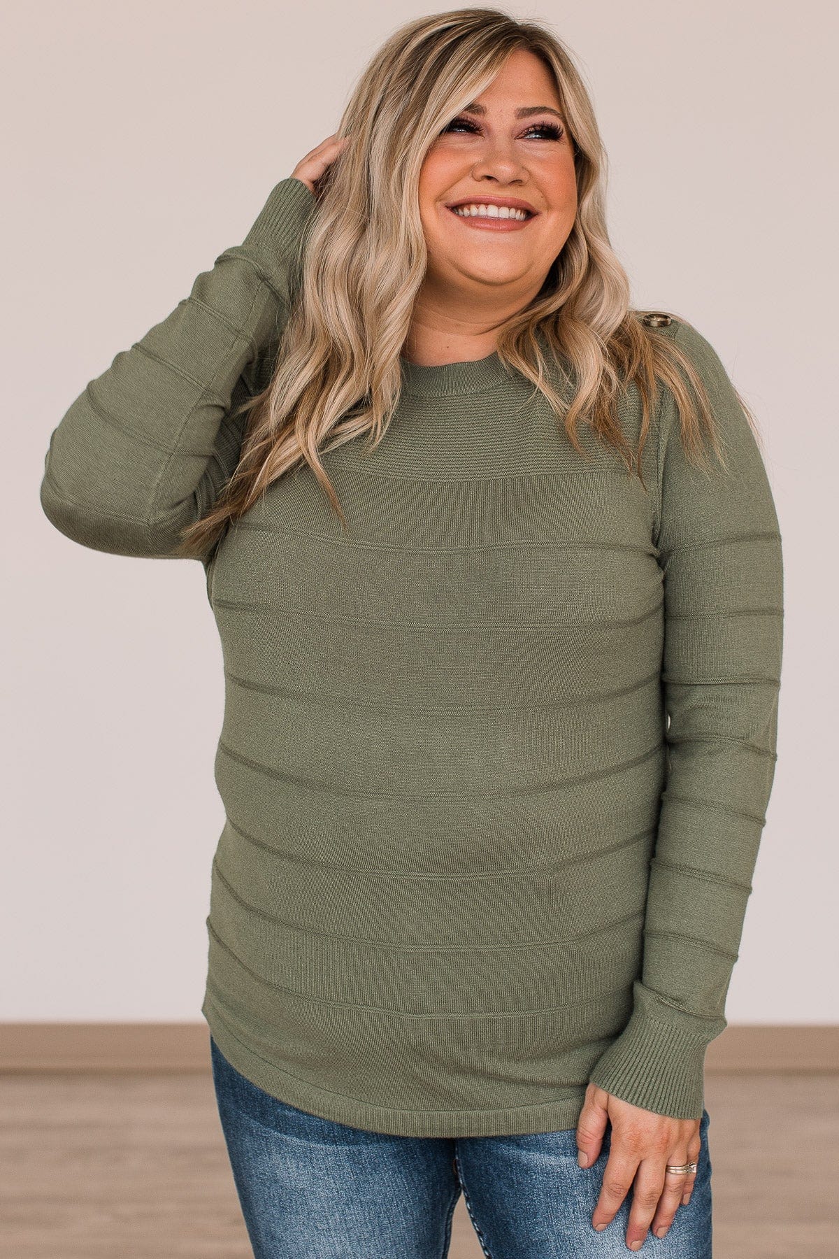 From The Heart Button Knit Sweater- Olive