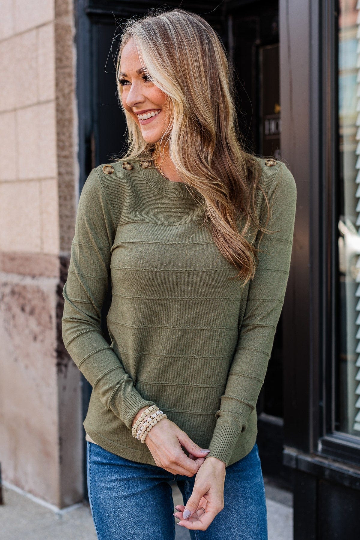 From The Heart Button Knit Sweater- Olive