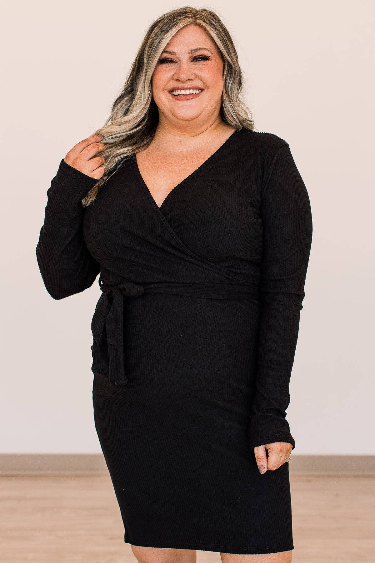 A Toast To Us Long Sleeve Knit Dress- Black A Toast To Us Long Sleeve Knit Dress- Black