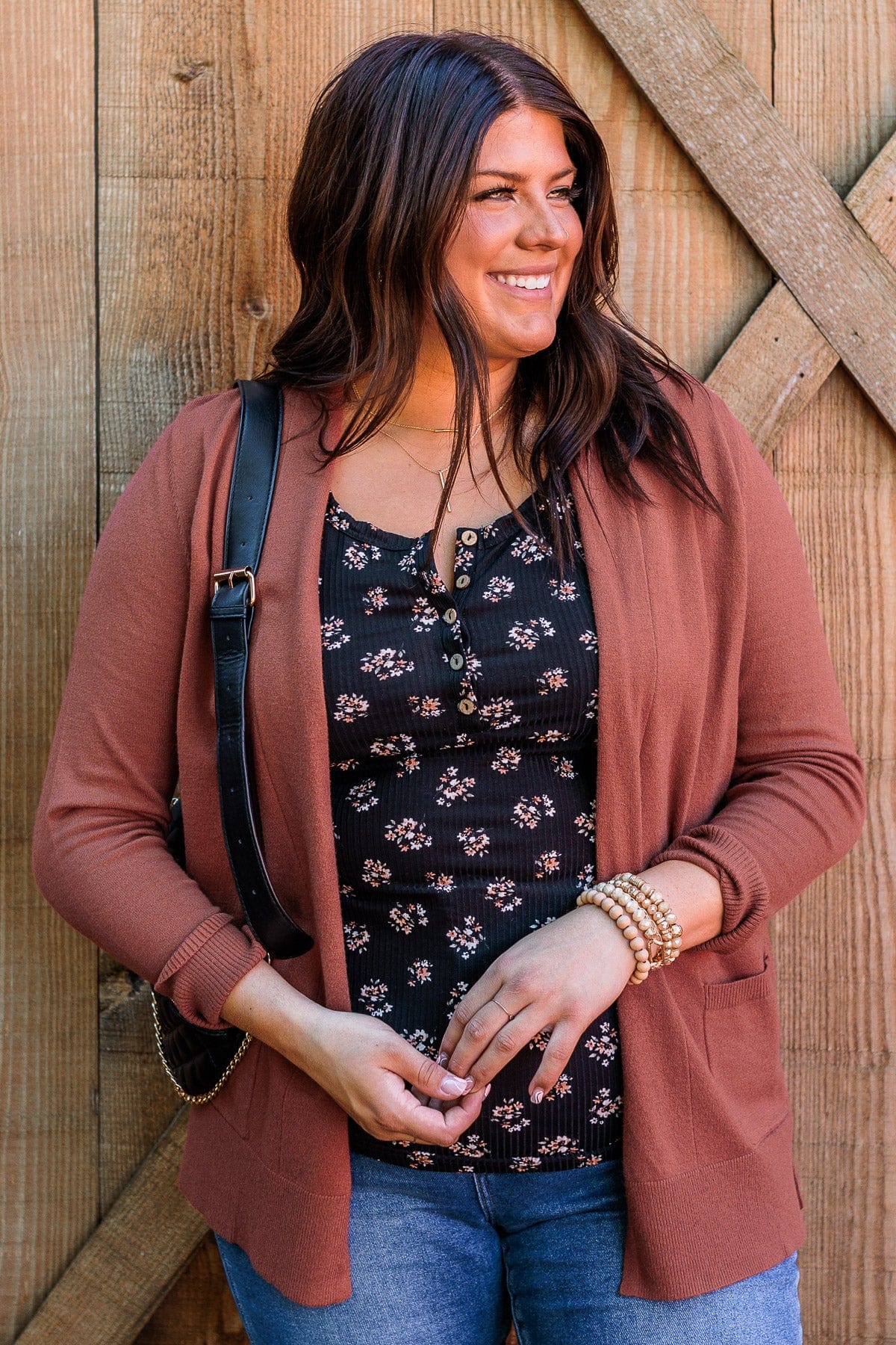 Time To Be Alive Drape Cardigan- Brick