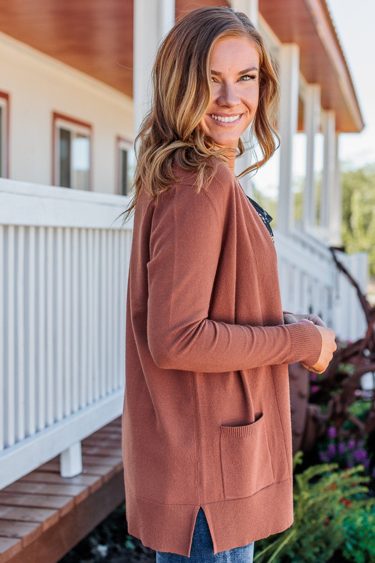 Time To Be Alive Drape Cardigan- Brick
