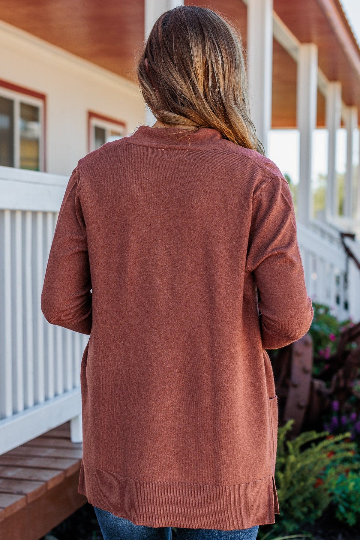 Time To Be Alive Drape Cardigan- Brick