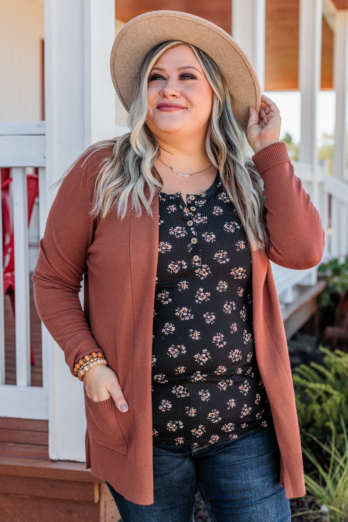 Time To Be Alive Drape Cardigan- Brick