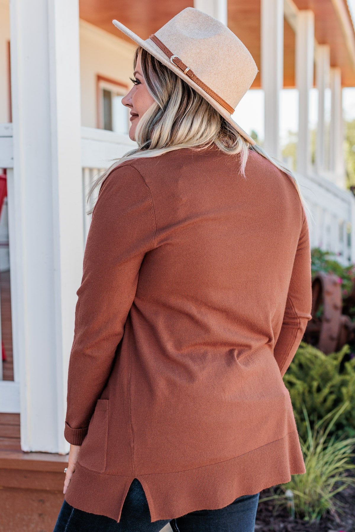 Time To Be Alive Drape Cardigan- Brick