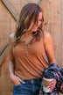Bound To Be Beautiful Button Henley Tank Top- Dark Camel
