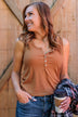 Bound To Be Beautiful Button Henley Tank Top- Dark Camel