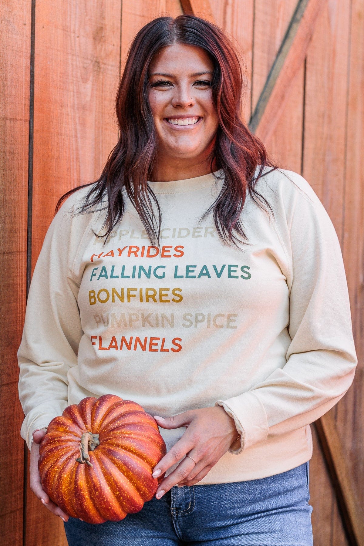 Fall Favorites Long Sleeve Graphic Top- Cream