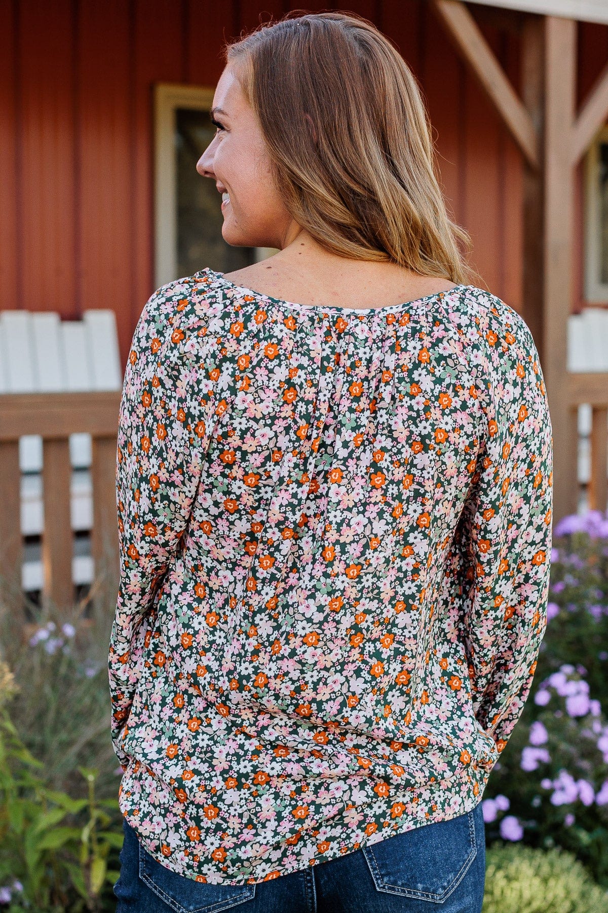 Keeping Dreams Alive Floral Blouse- Hunter Green