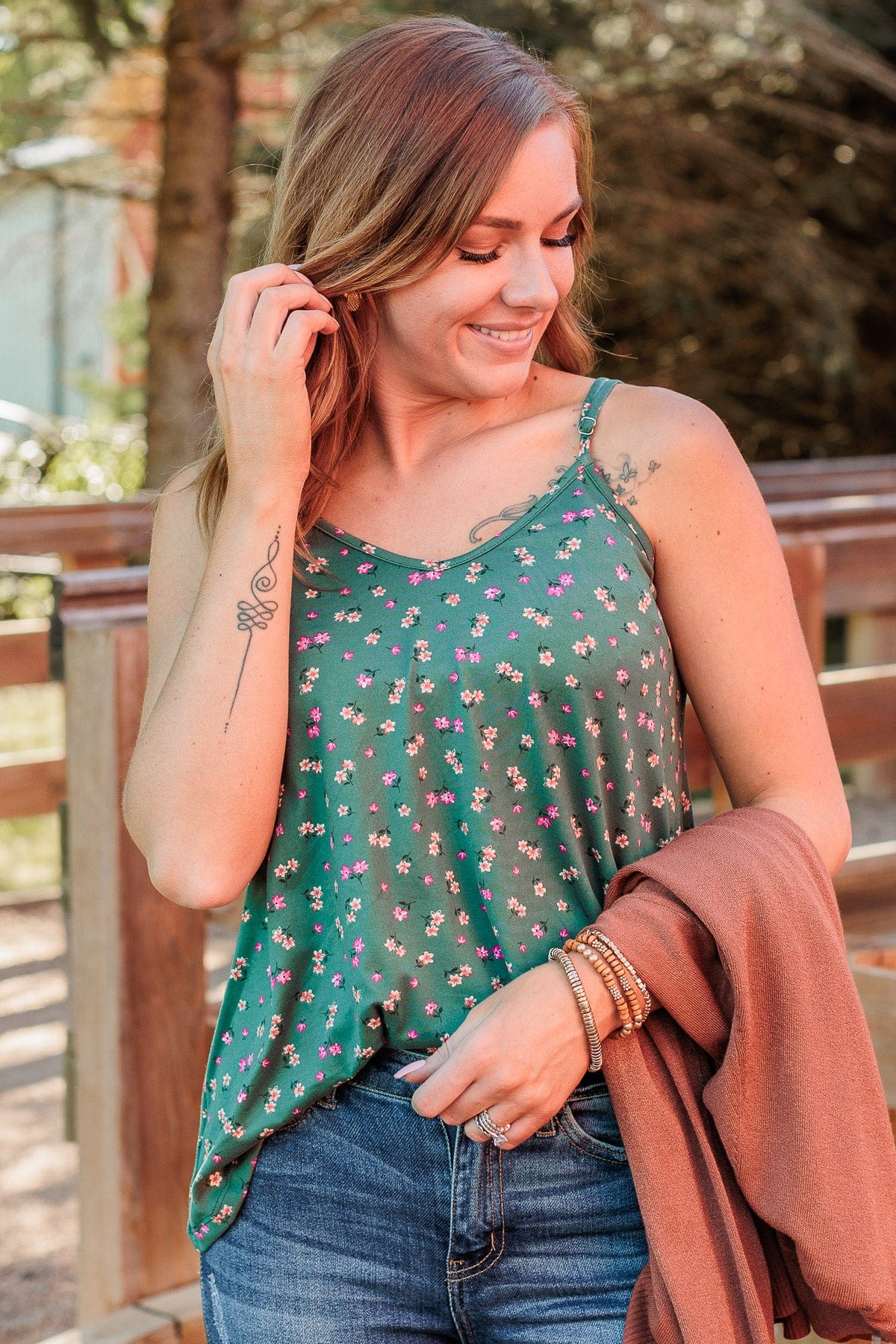 Keep It Cute Floral Tank Top Emerald Green The Pulse Boutique
