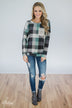 Checkered Pullover Pocket Top- Mint & Navy