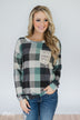 Checkered Pullover Pocket Top- Mint & Navy