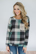 Checkered Pullover Pocket Top- Mint & Navy