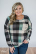 Checkered Pullover Pocket Top- Mint & Navy