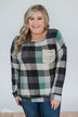 Checkered Pullover Pocket Top- Mint & Navy