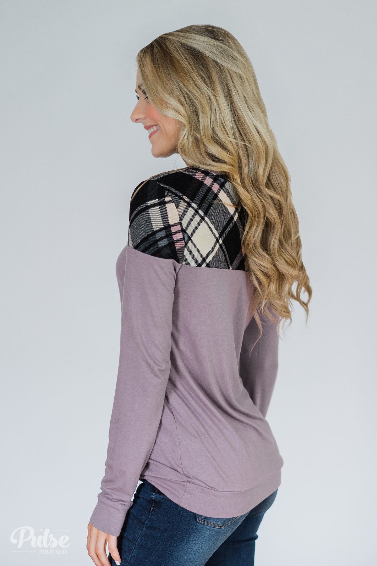 Lavender & Plaid Long Sleeve Top