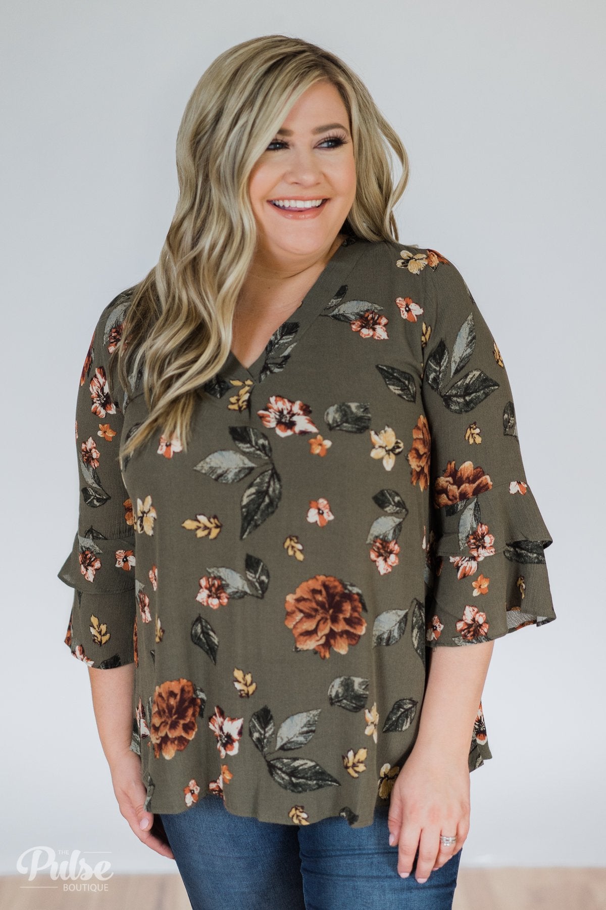 Fall Florals Blouse- Olive