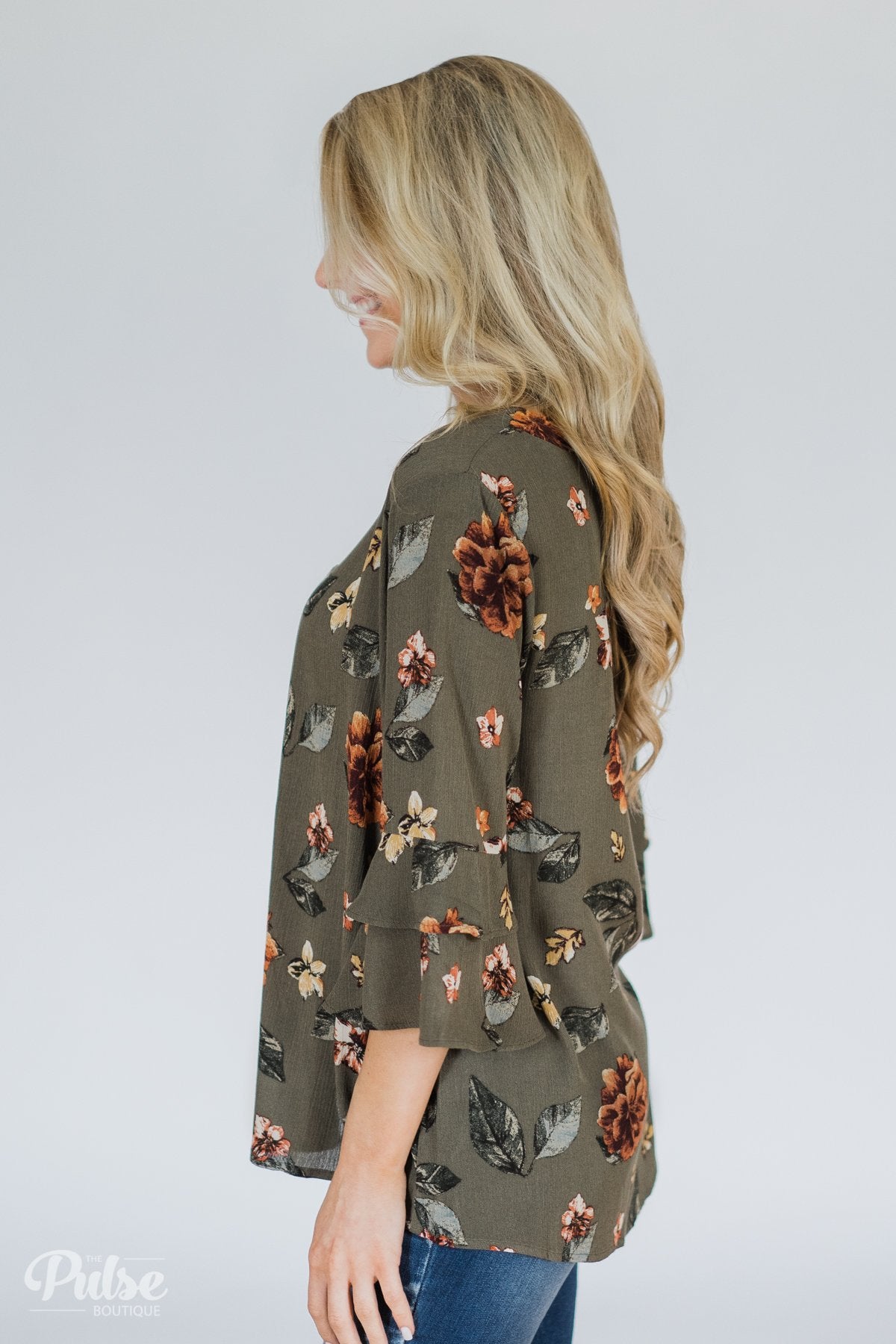 Fall Florals Blouse- Olive