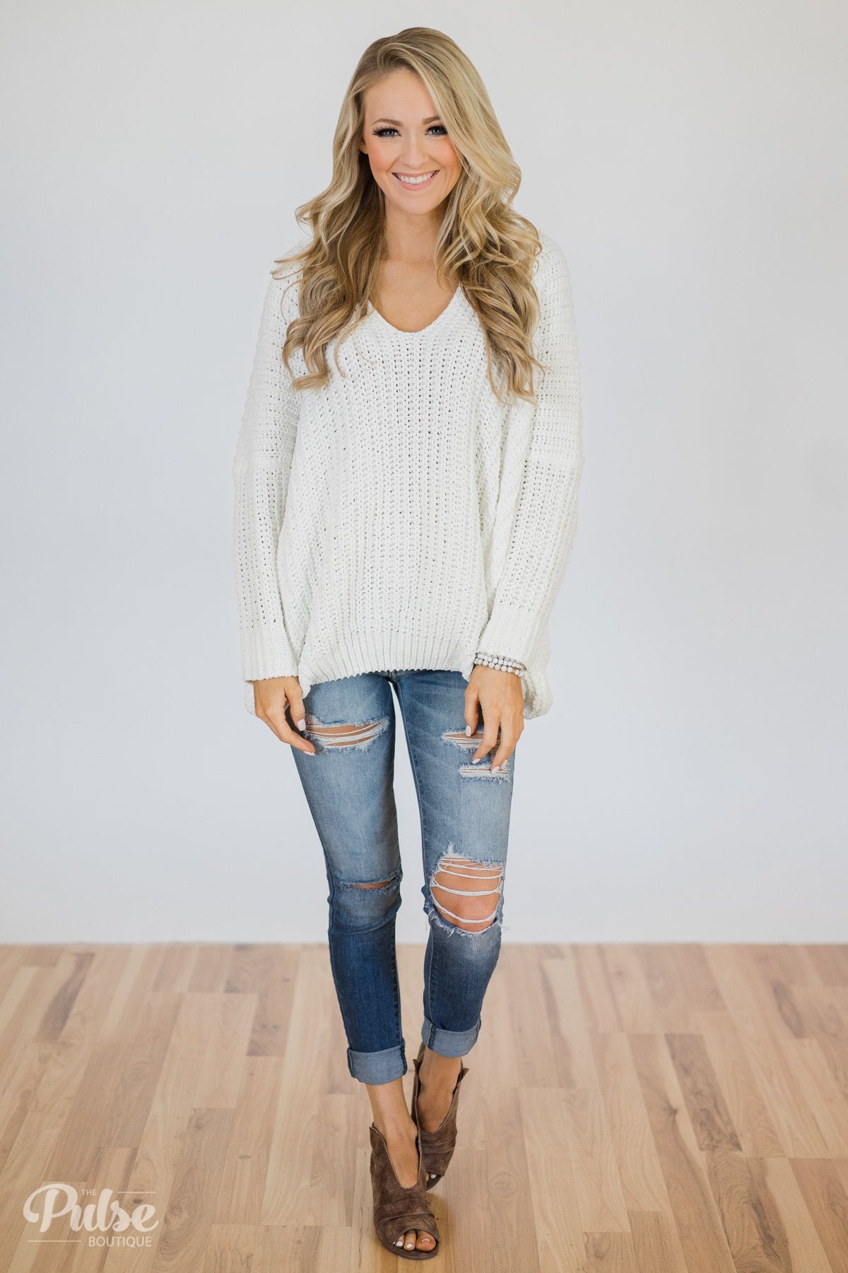 Softly Knitted Chunky Sweater- White