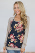 Always Room for Floral Top- Navy & Oatmeal
