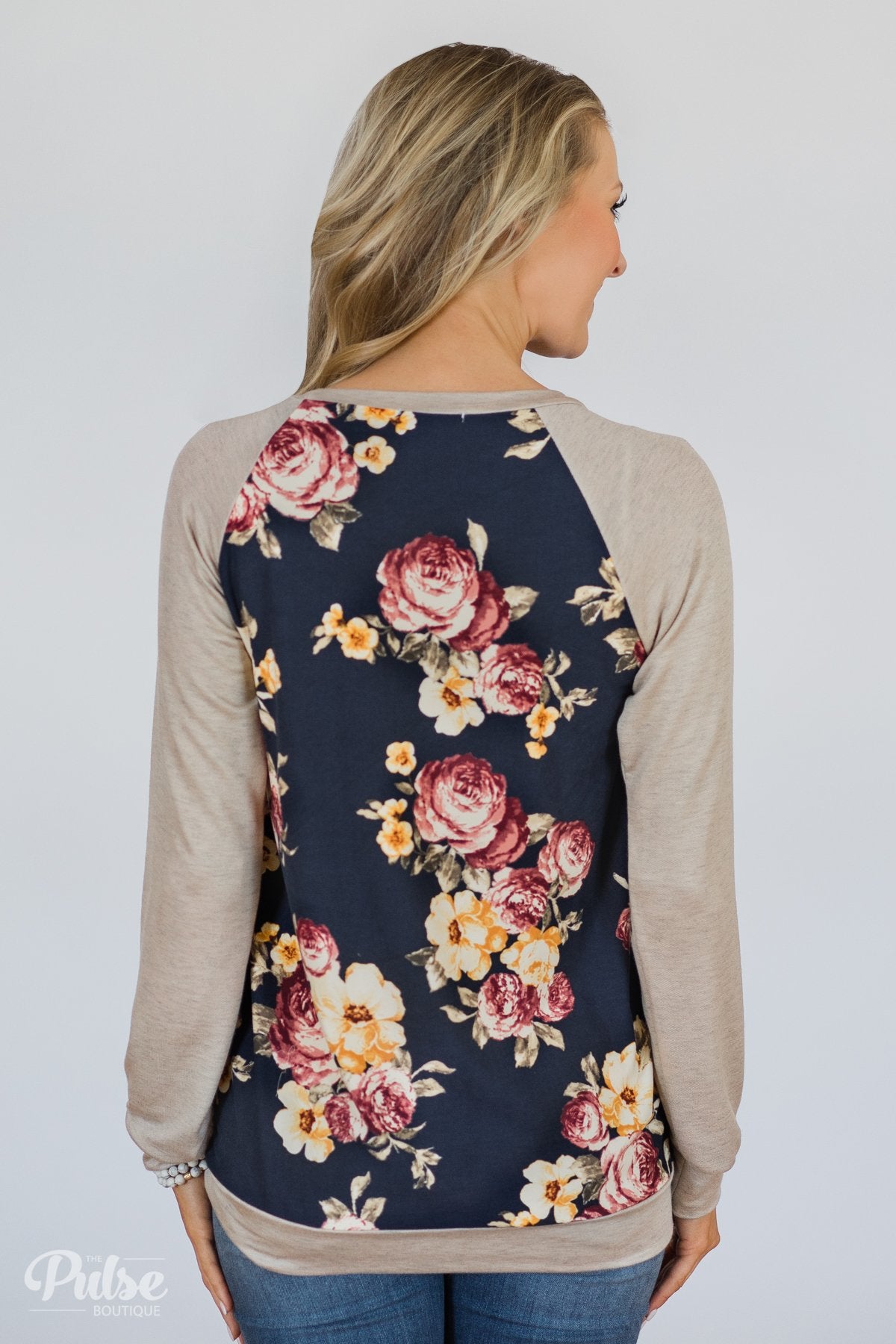 Always Room for Floral Top- Navy & Oatmeal