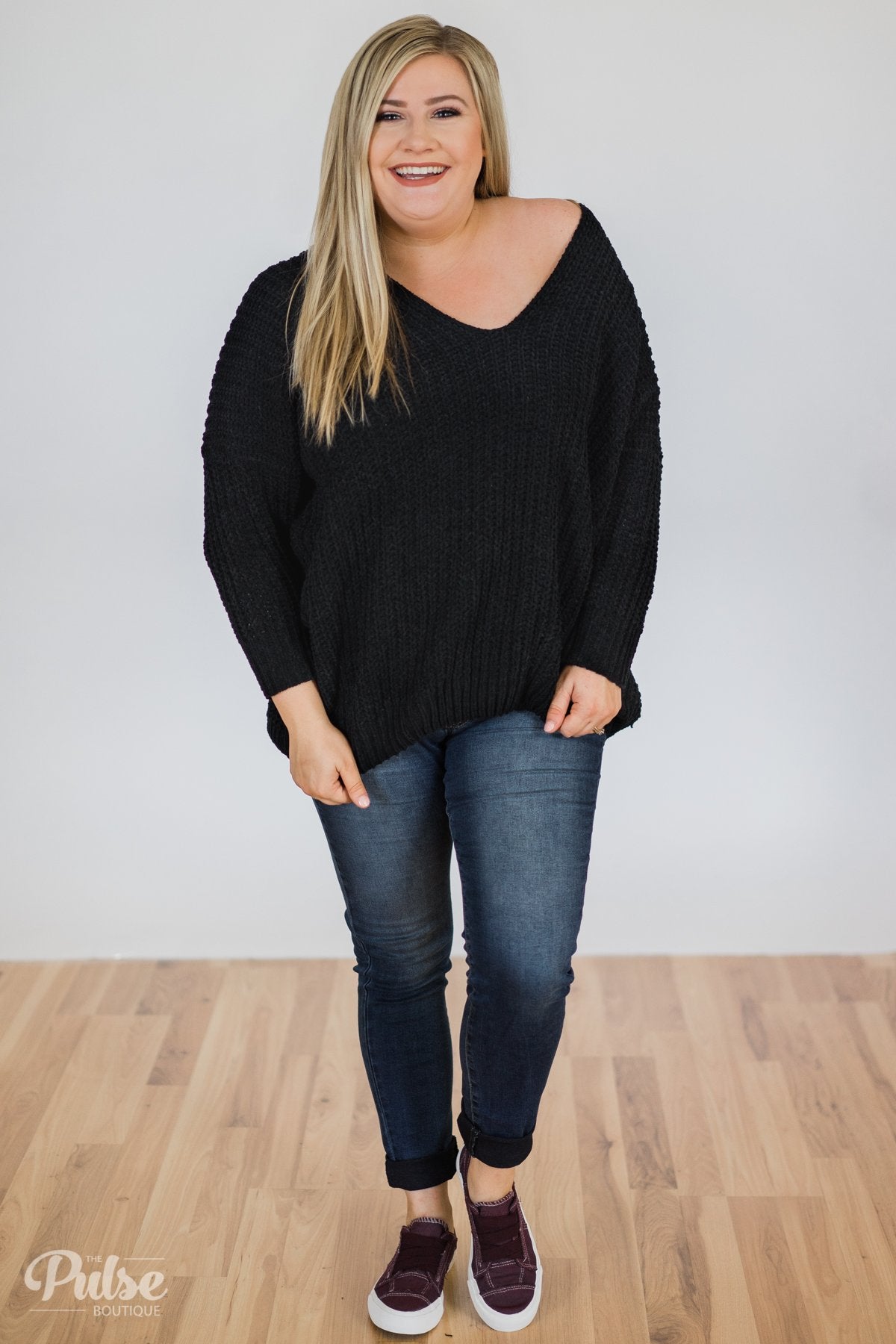 Softly Knitted Chunky Sweater- Black