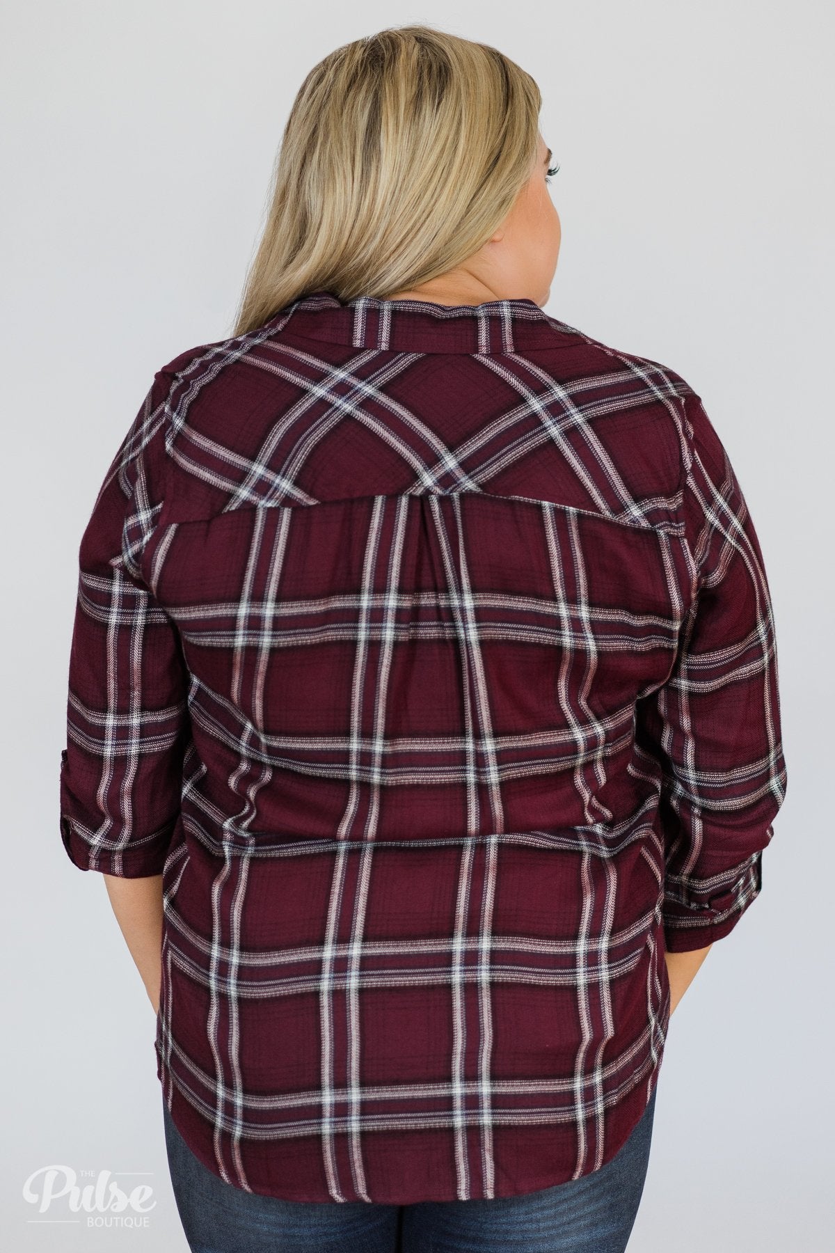 Easy Going Button Up Plaid Top- Plum