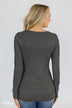 Need You Now 5-Button Henley Top- Charcoal Grey