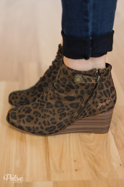 Blowfish Berkeley Wedge Booties Brown Autumn Leopard