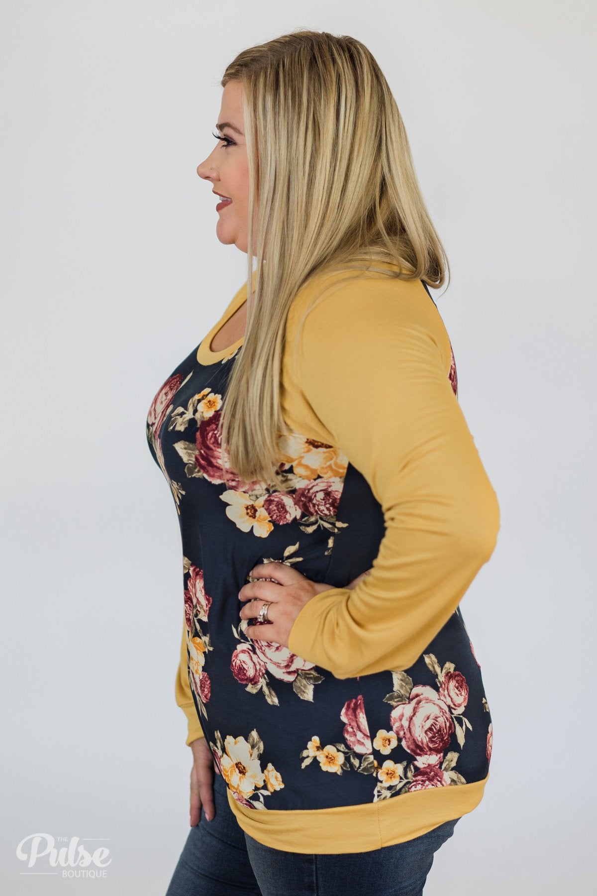 Always Room for Floral Top- Honey Yellow & Navy