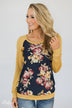 Always Room for Floral Top- Honey Yellow & Navy