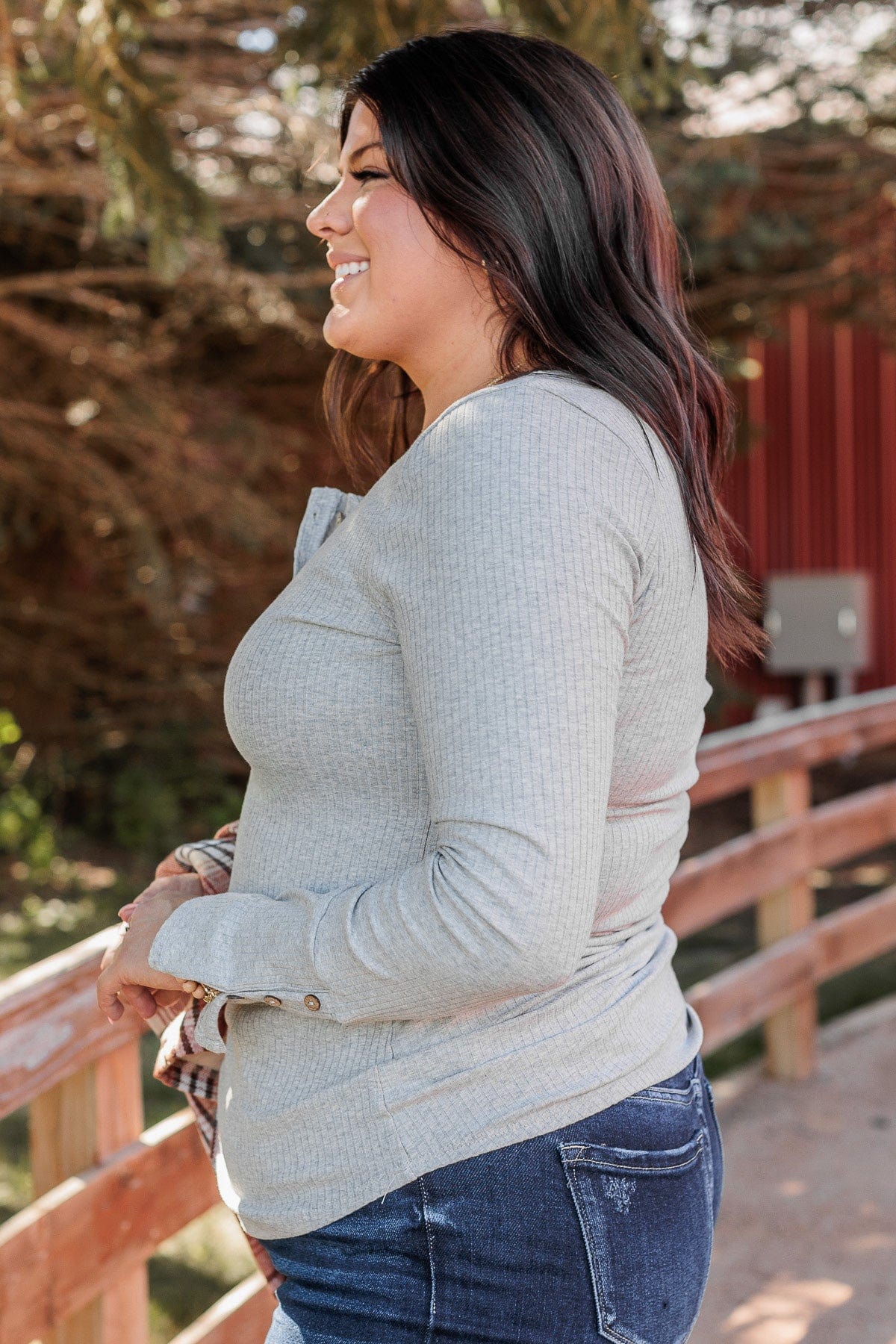 Give Your Best Long Sleeve Henley Top- Heather Grey