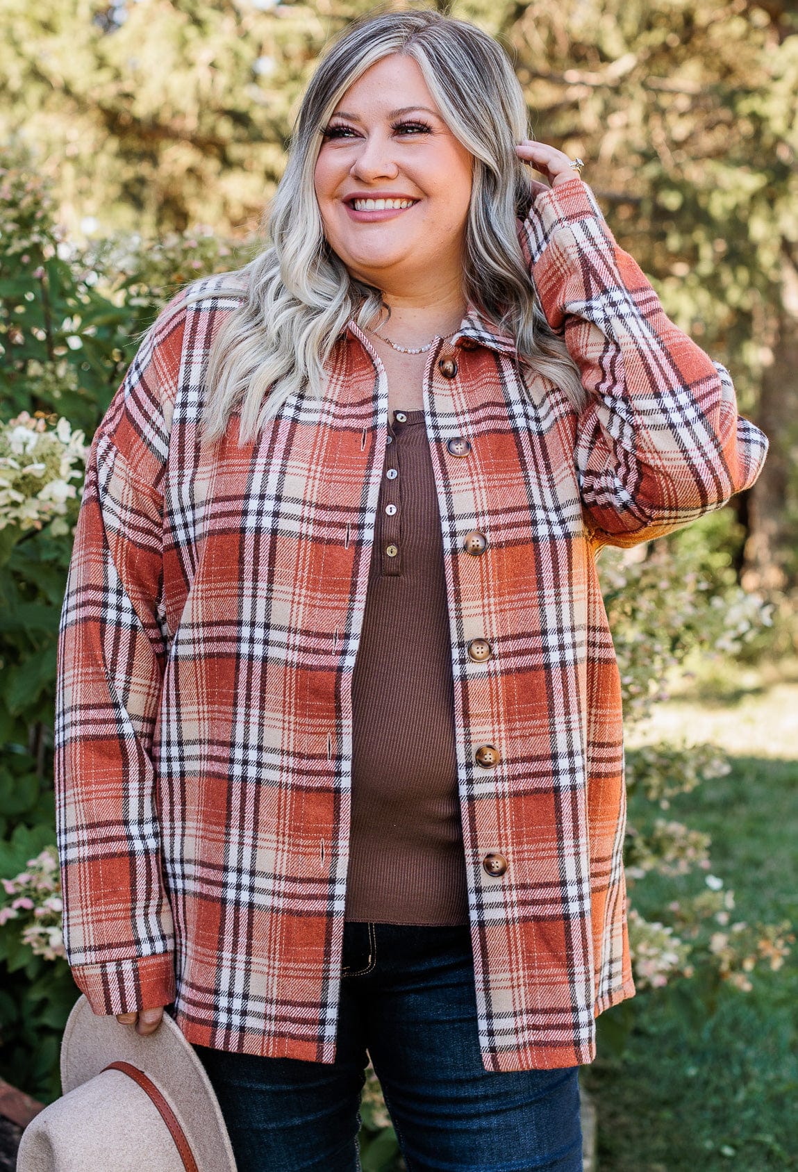 Campfire Nights Plaid Jacket- Burnt Orange