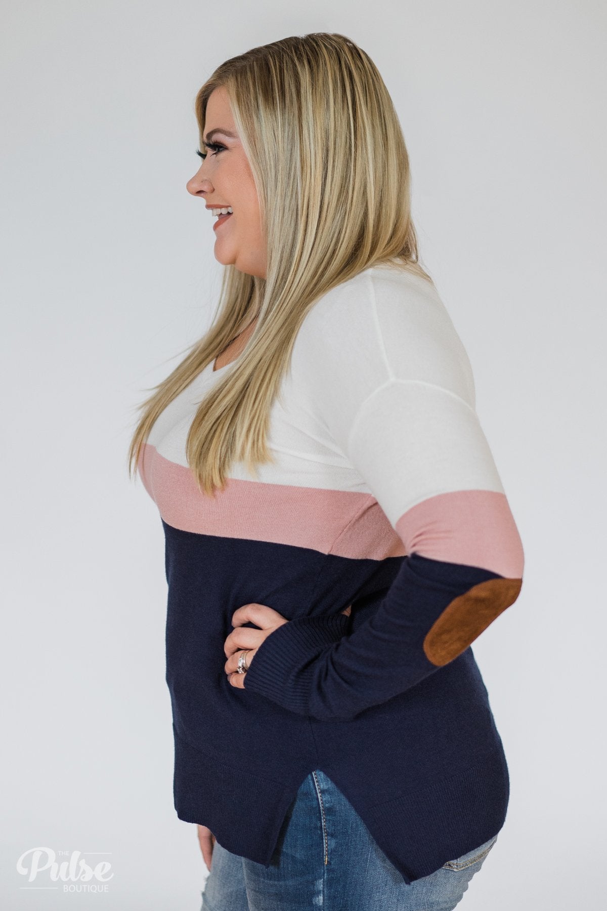 Adore You Color Block Sweater- Navy & Pink