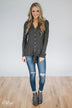Dearly Loved Button Down Top- Charcoal