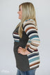 Perfectly Shaded 3/4 Sleeve Striped Top- Charcoal